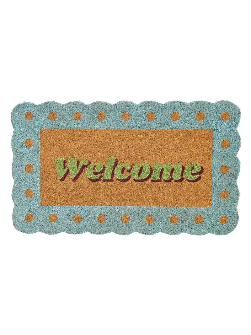 Oliver Bonas blue scalloped welcome doormat 43x73cm, imported from the UK