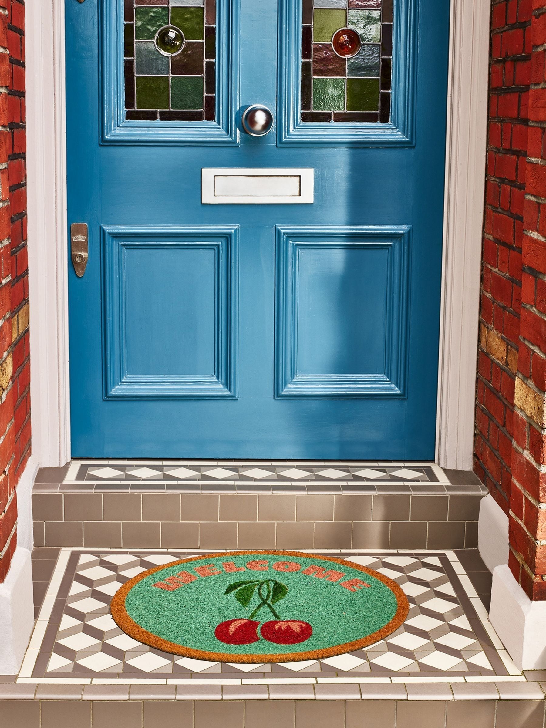Oliver Bonas green welcome cherries doormat 57x70cm (British brand)