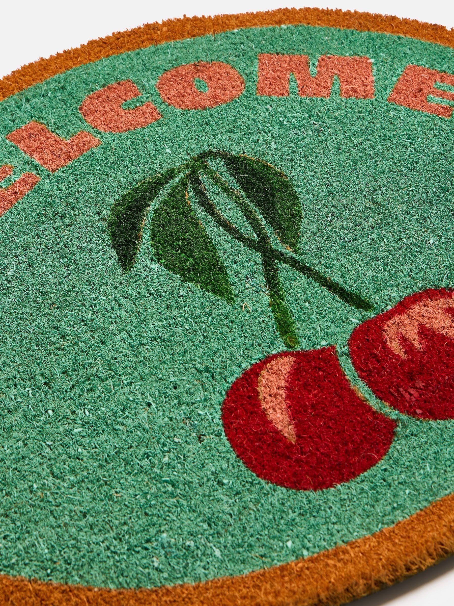Oliver Bonas green welcome cherries doormat 57x70cm (British brand)