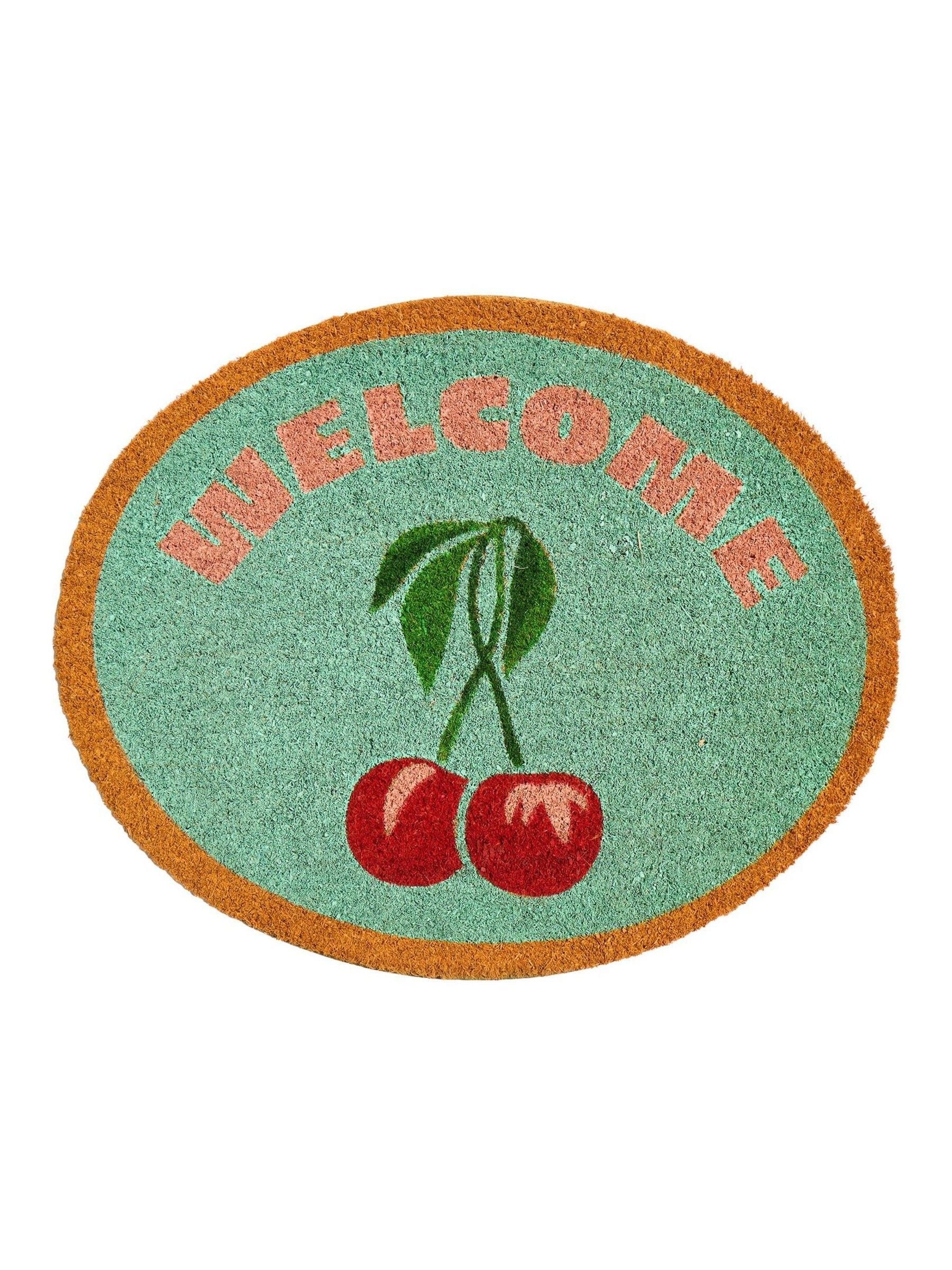 Oliver Bonas green welcome cherries doormat 57x70cm (British brand)