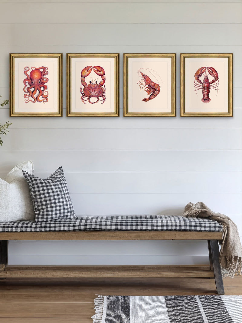 Brookpace Lascelles red shrimp wall art gold frame - British product