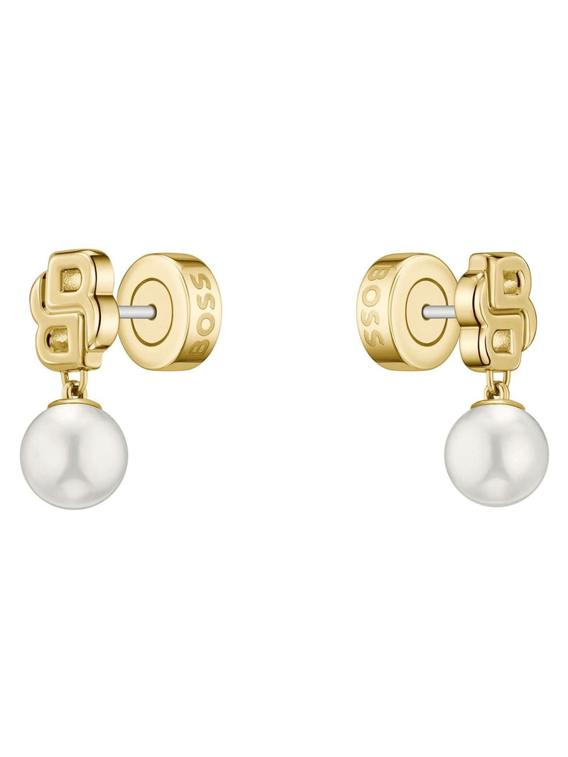 BOSS gold tone earrings with pearls 15mm, UK version