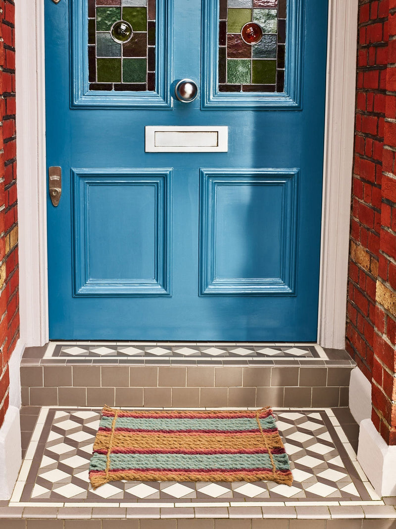 Oliver Bonas blue striped coir doormat, UK version