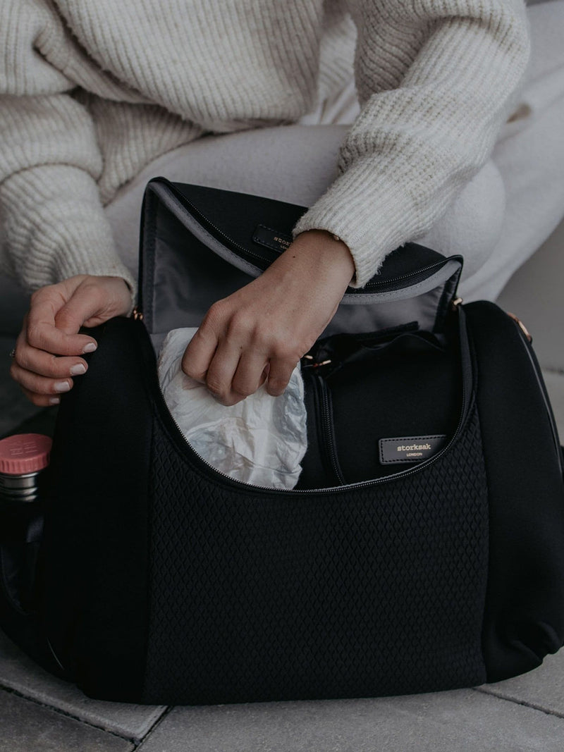Storksak Poppy Luxe changing bag in black - British product