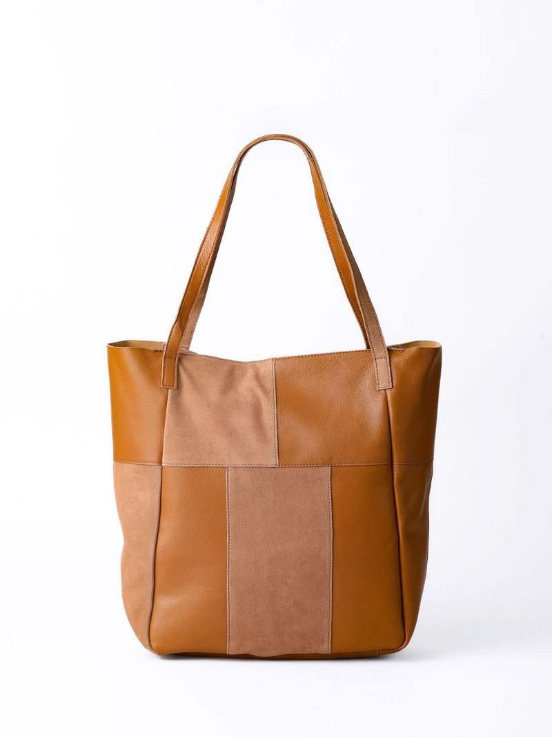 Lakeland Leather Dark Brown Tarn Hows Patchwork Suede Tote Bag