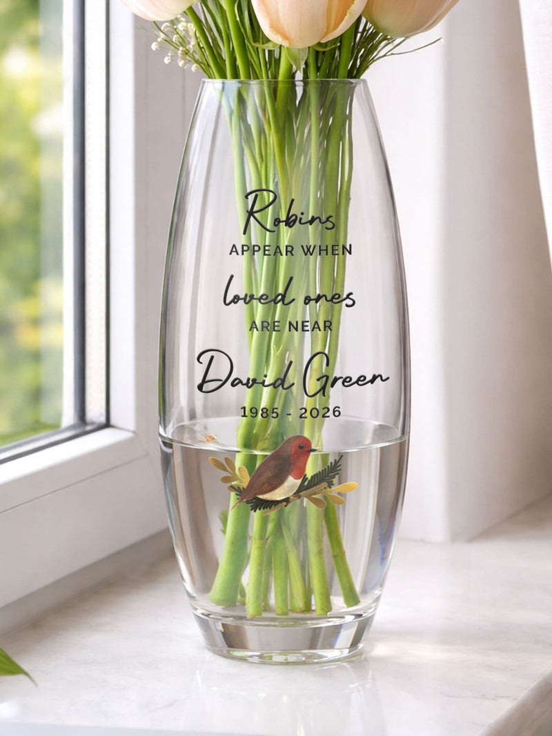 PMC personalised robin memorial flower vase 10cm - British product