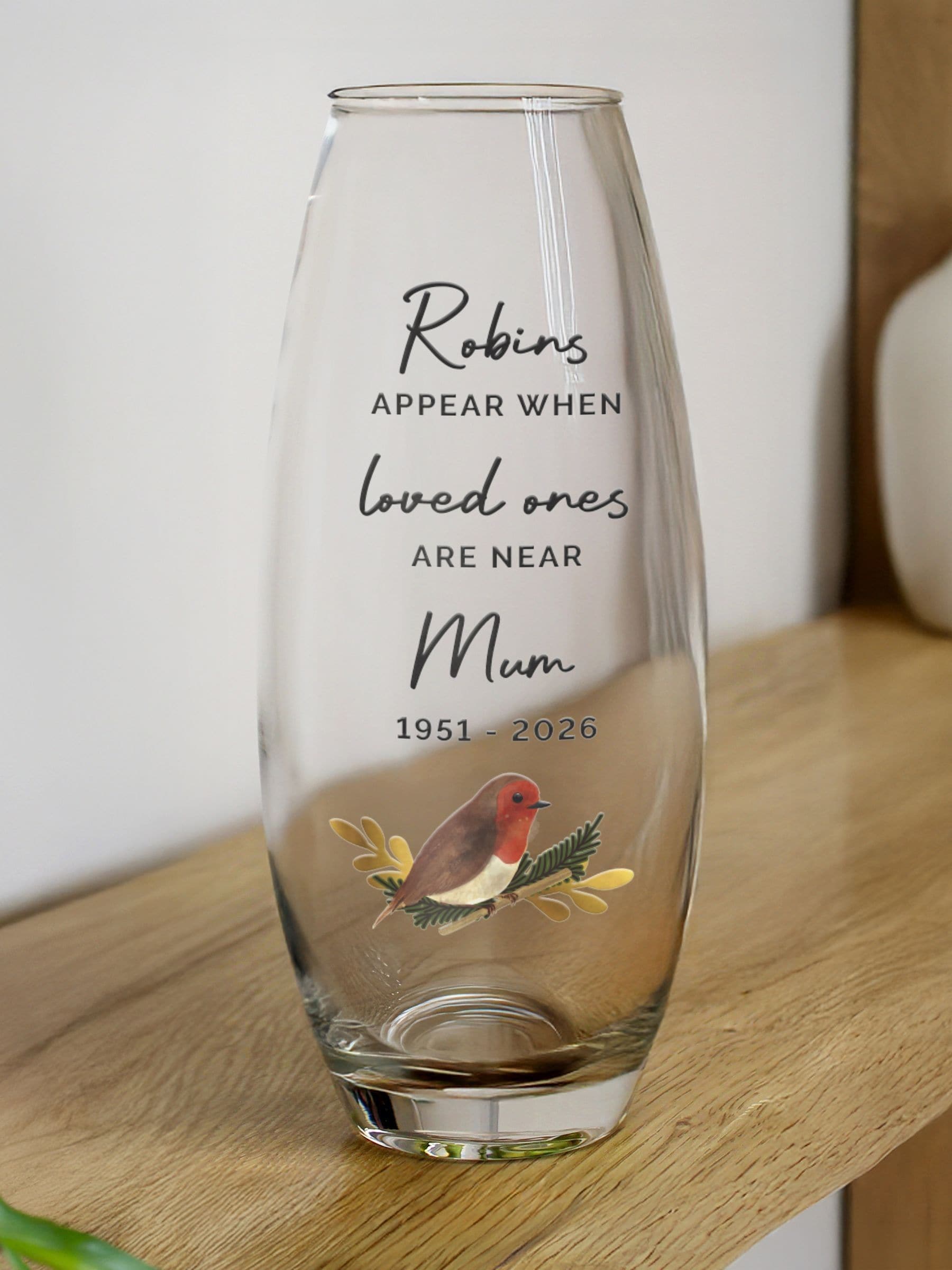 PMC personalised robin memorial flower vase 10cm - British product