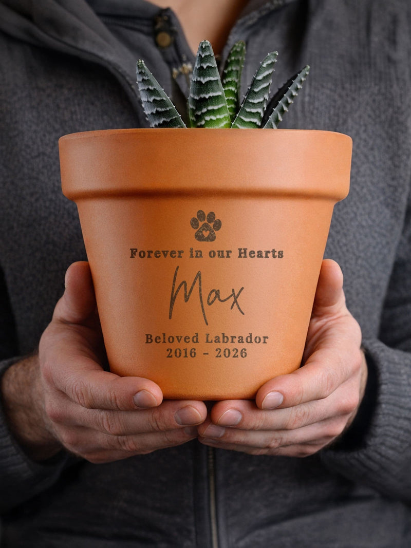 PMC personalised pet memorial terracotta pot, UK version
