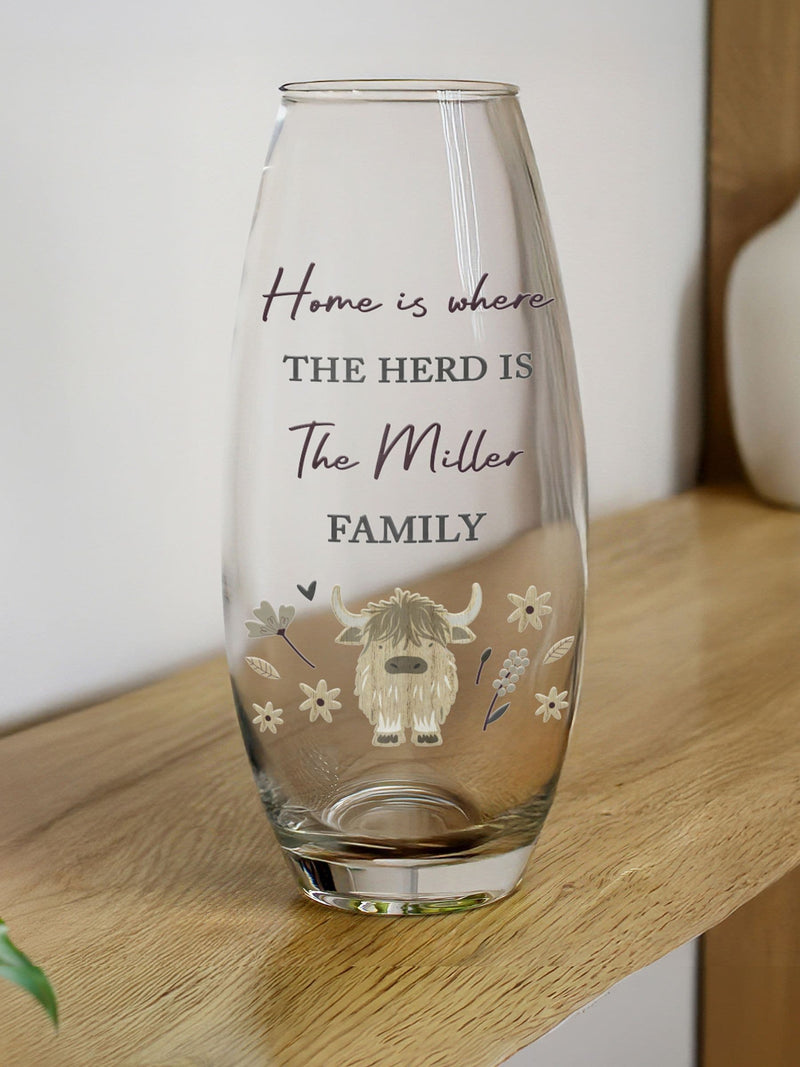 PMC personalised Highland Cow flower vase 12.5cm height (British brand)