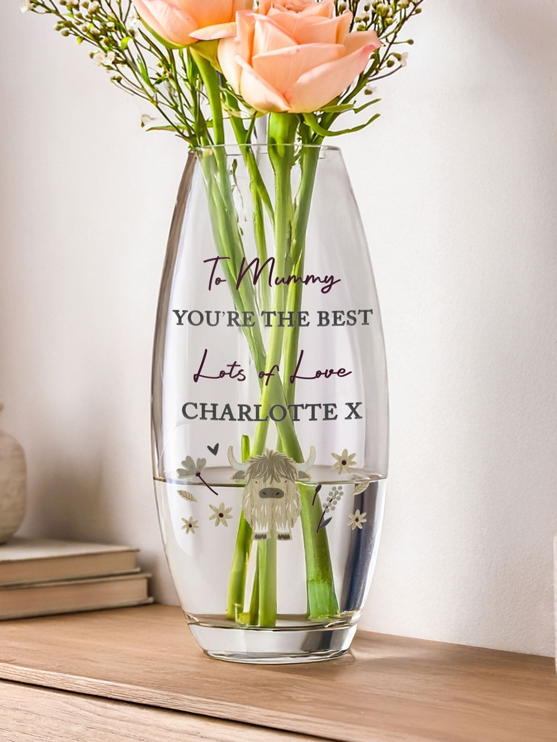 PMC personalised Highland Cow flower vase 12.5cm height (British brand)