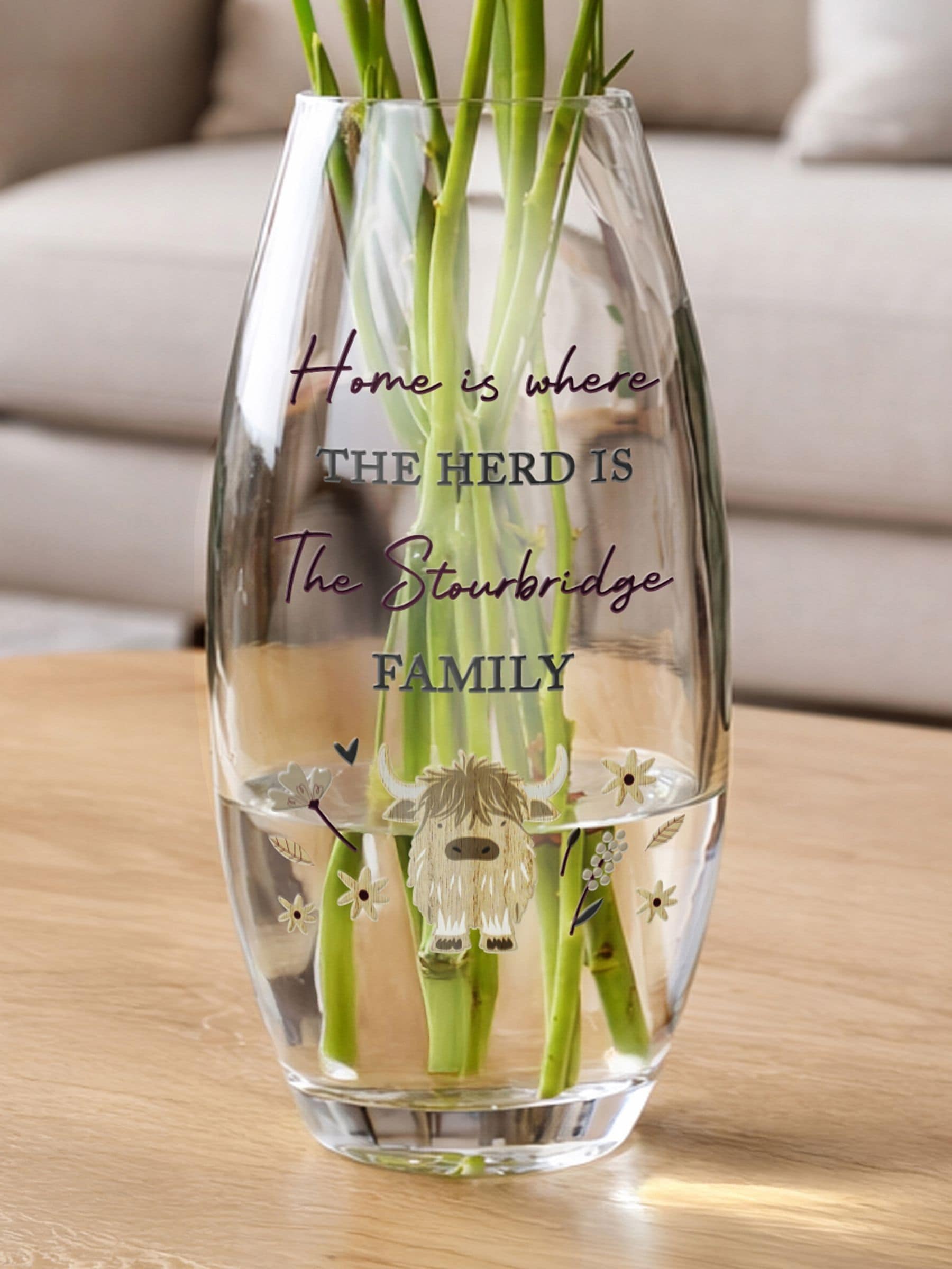 PMC personalised Highland Cow flower vase 12.5cm height (British brand)