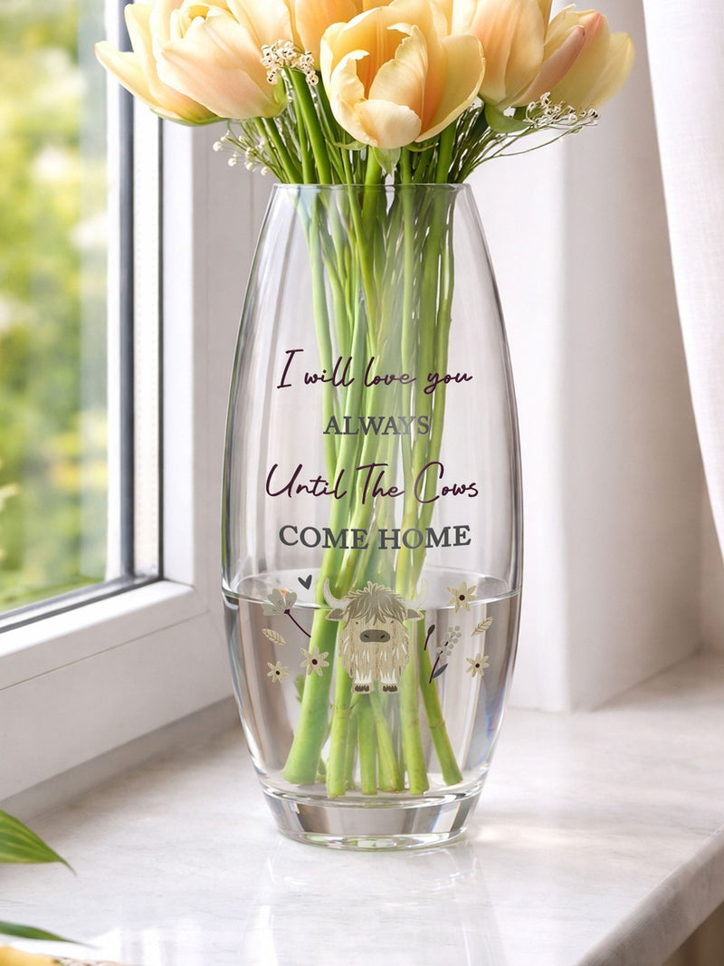 PMC personalised Highland Cow flower vase 12.5cm height (British brand)
