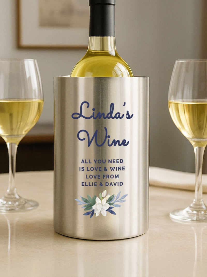 PMC floral wine cooler personalised gift set stainless steel - British product
