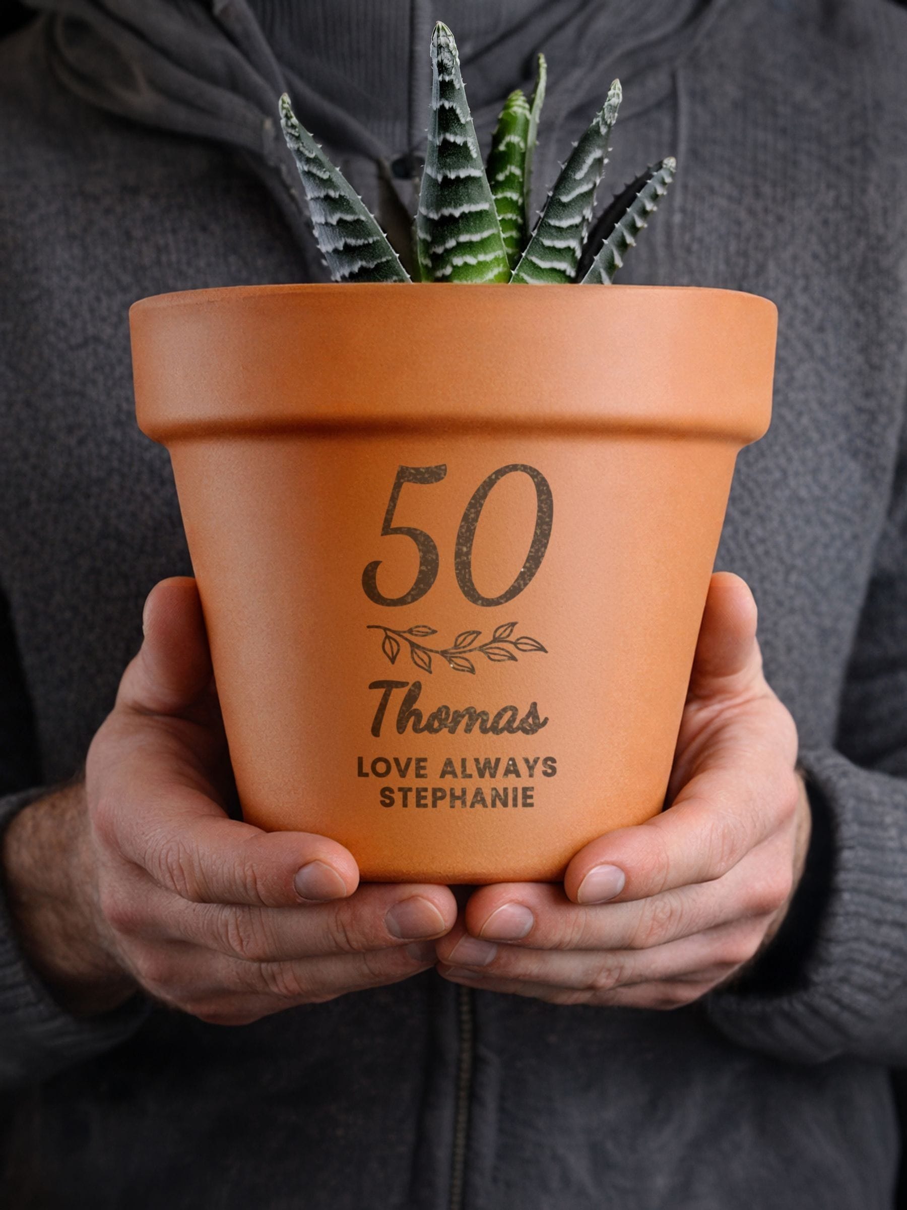PMC personalised terracotta plant pot for birthday, UK version