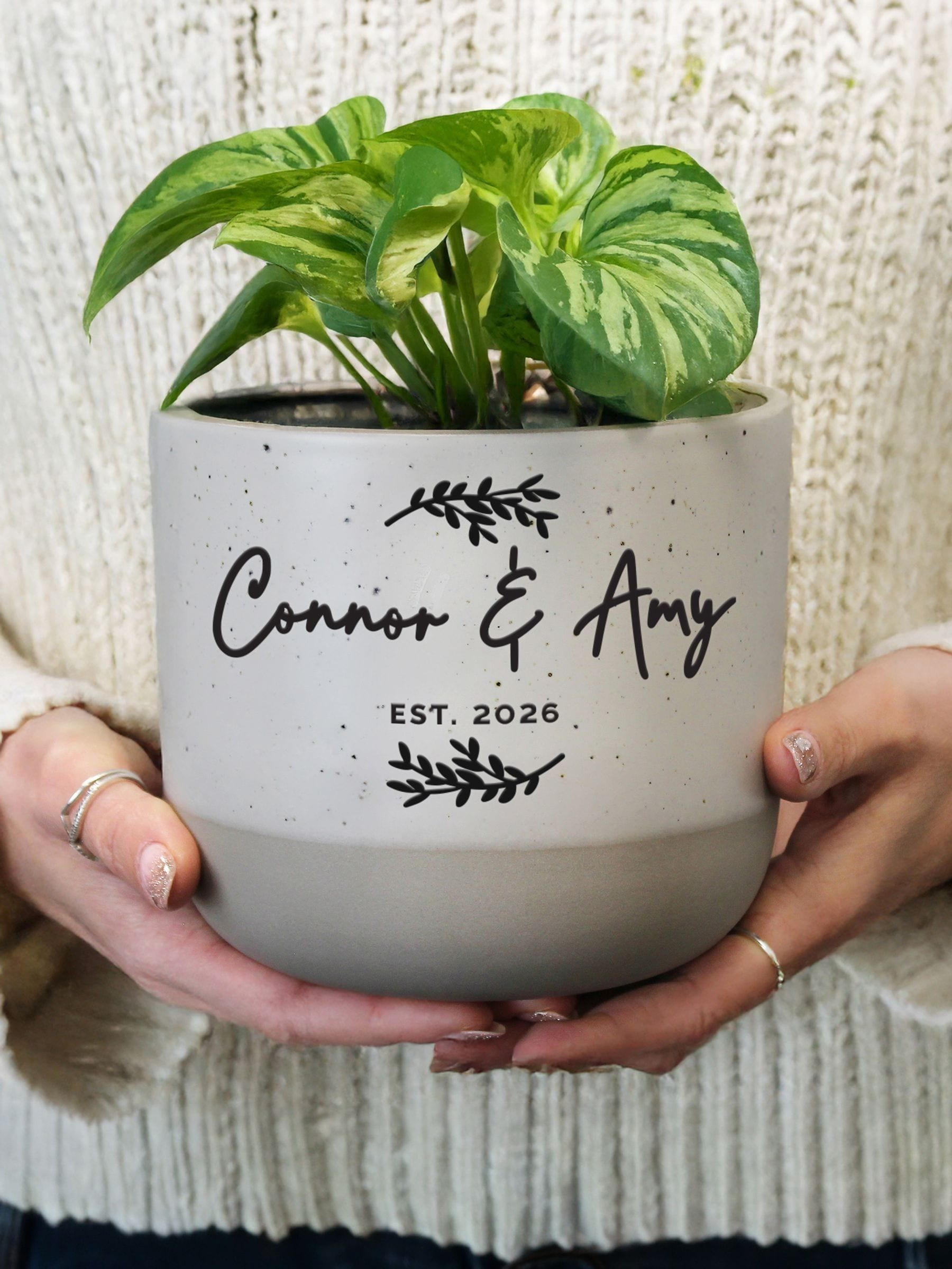 PMC personalised botanical flecked plant pot 14.5cm (British brand)