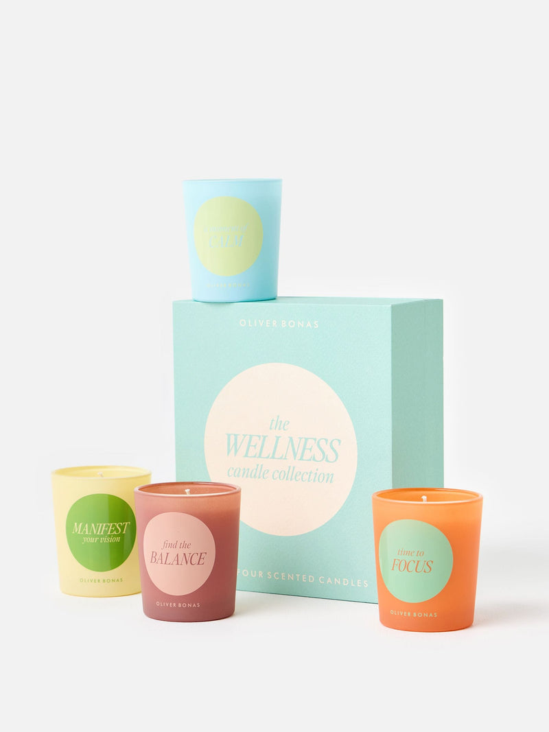 Oliver Bonas mint green wellness candles set, UK version