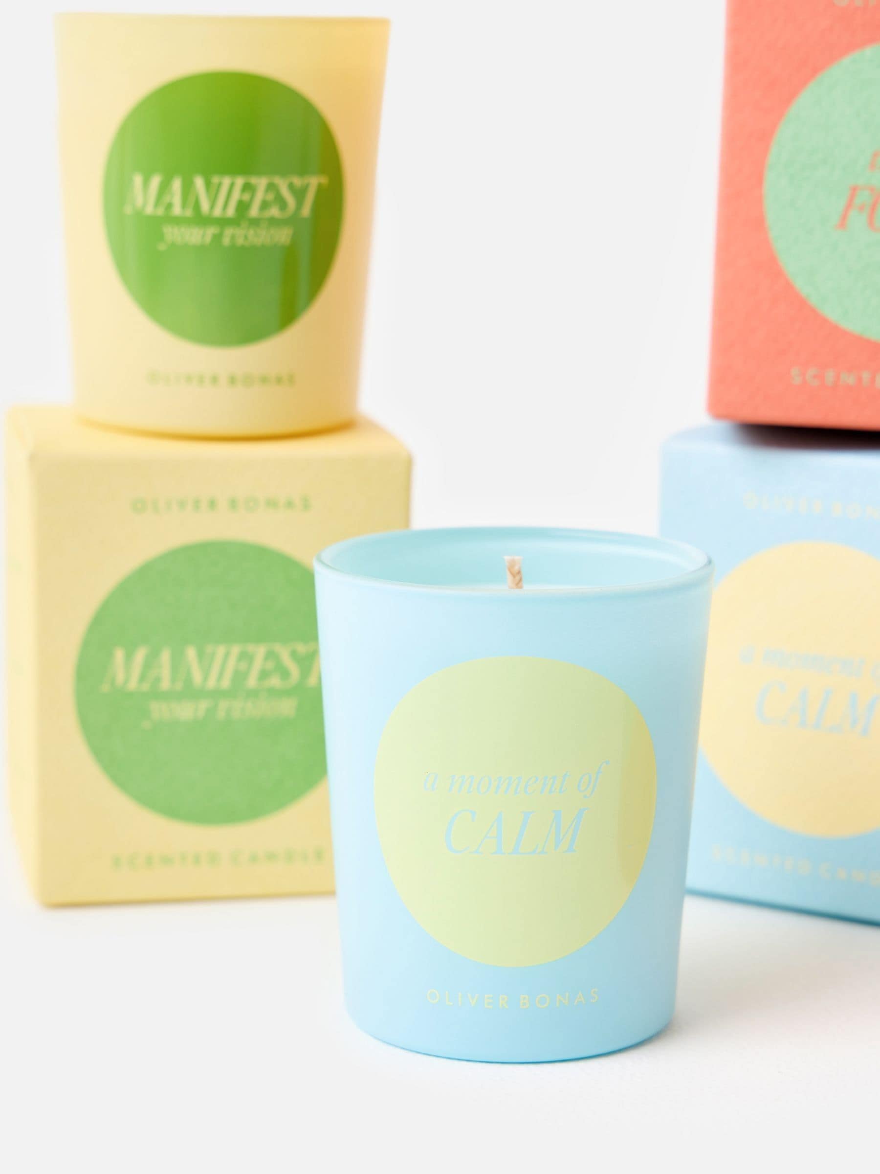Oliver Bonas mint green wellness candles set, UK version