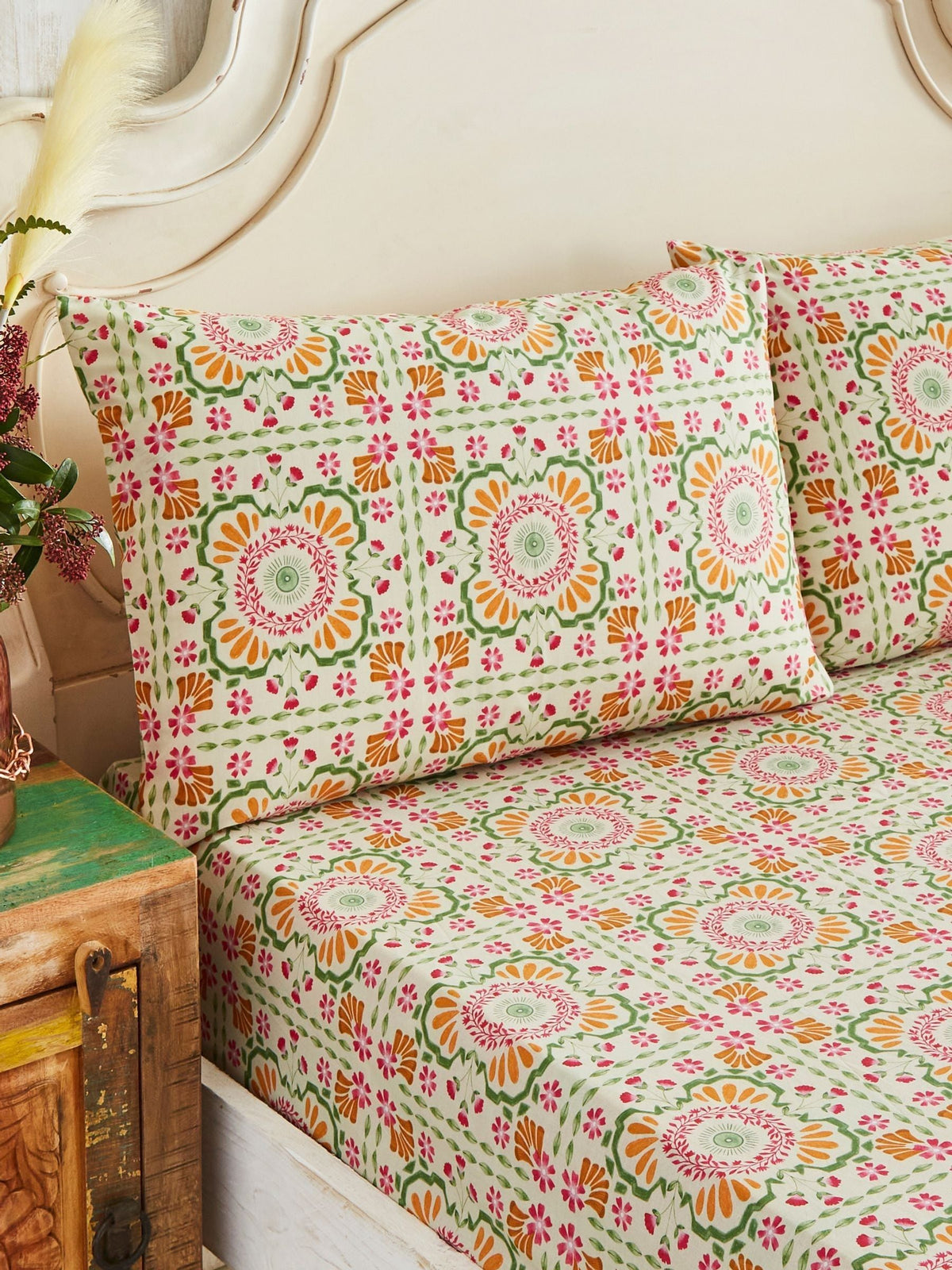 Joe Browns Pink Herons cotton bedding with tile print (British brand)