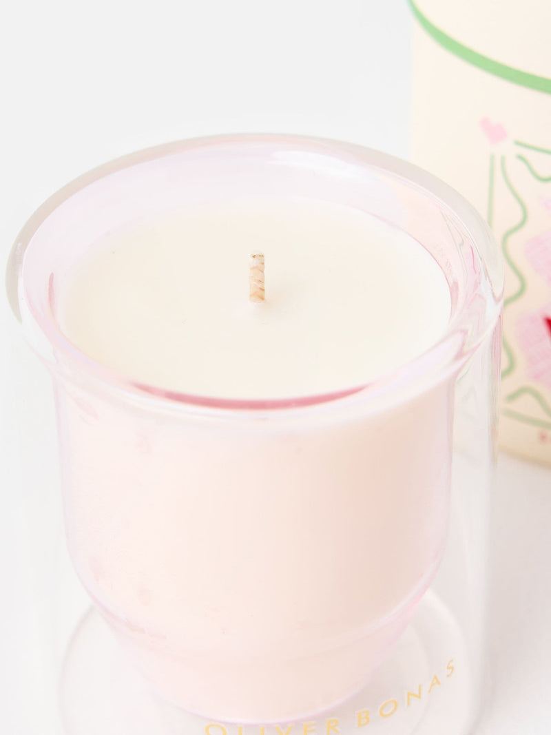Oliver Bonas Pink Love scented candle in pink glass - British product