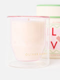Oliver Bonas Pink Love scented candle in pink glass - British product