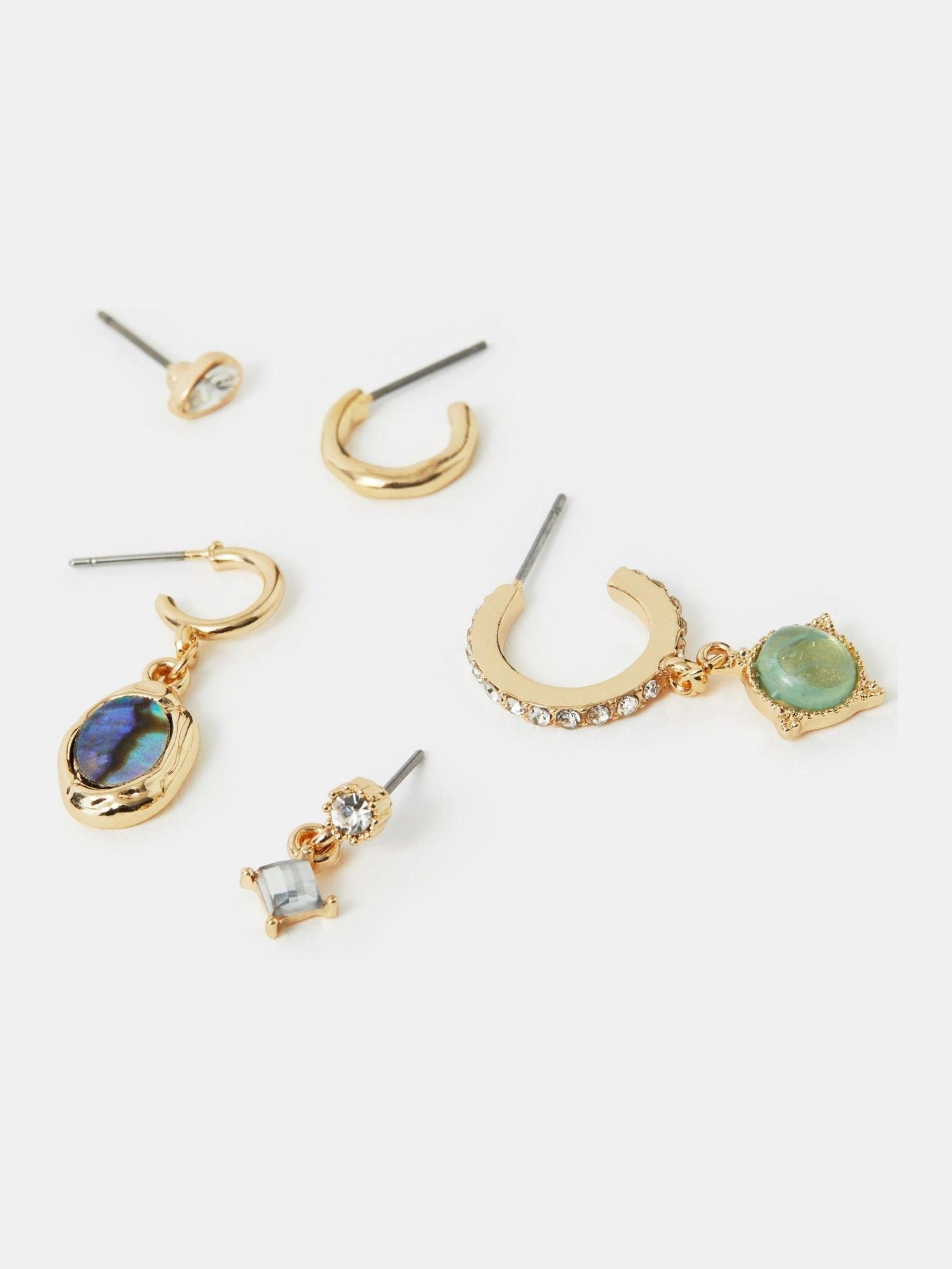 Accessorize gold tone jewel stud and hoop earrings 5 pack - British product