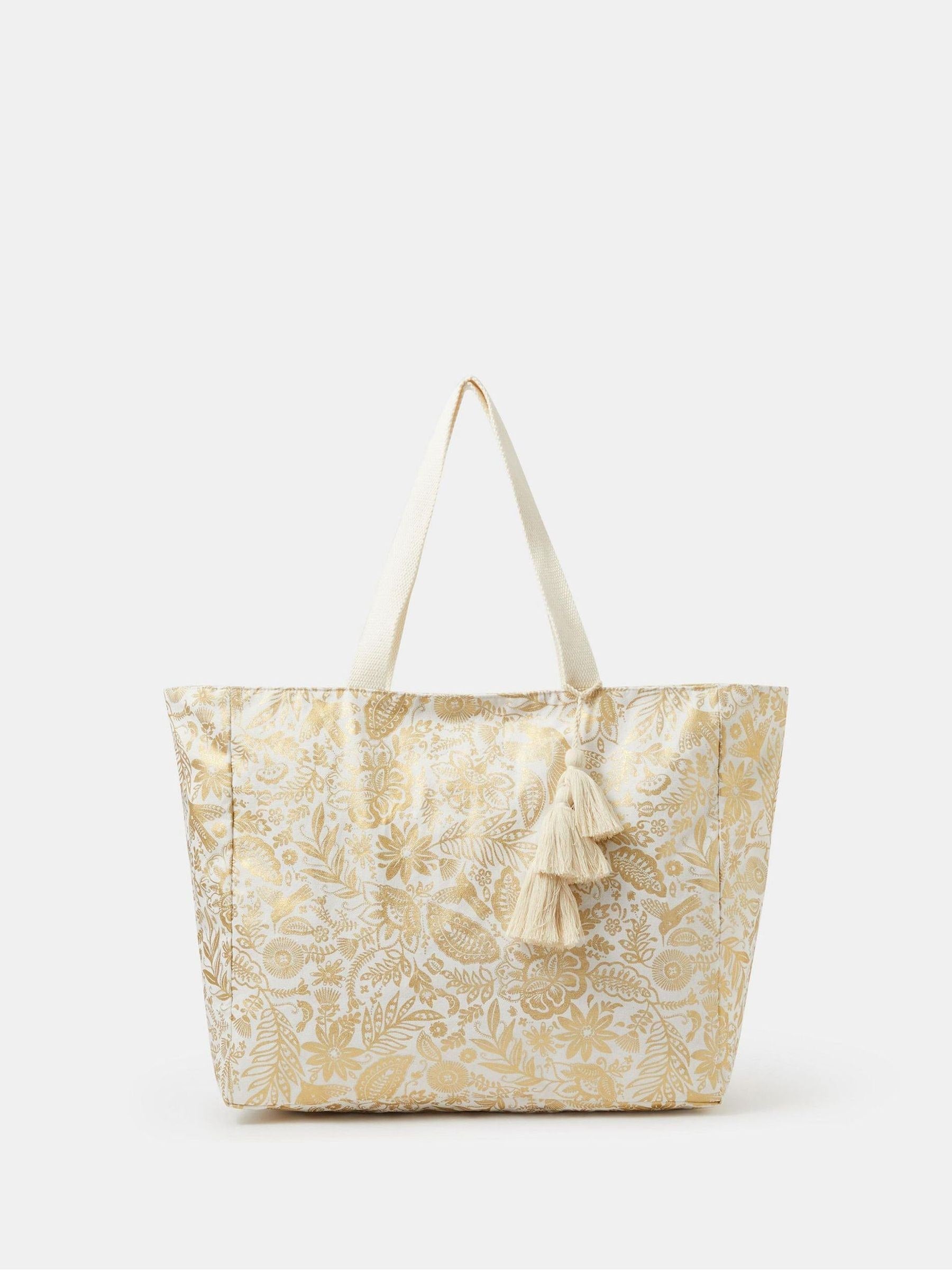 Accessorize gold shimmer paisley beach tote bag, imported from the UK