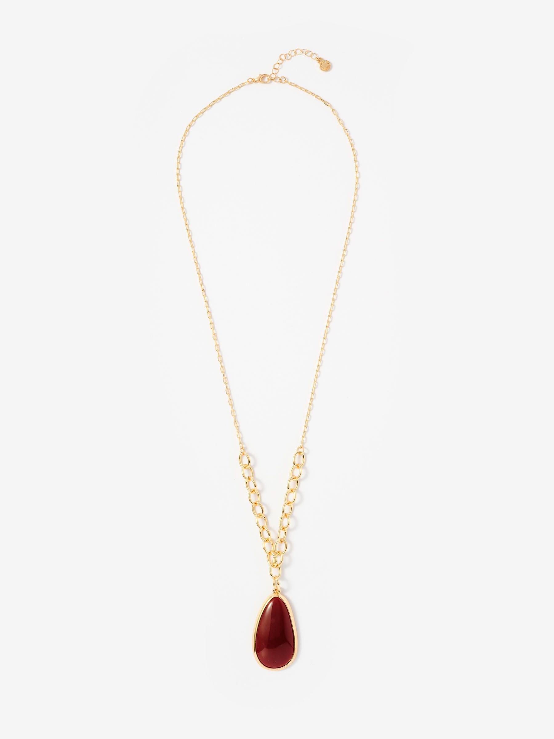 Mint Velvet gold tone pendant necklace red resin stone, UK version
