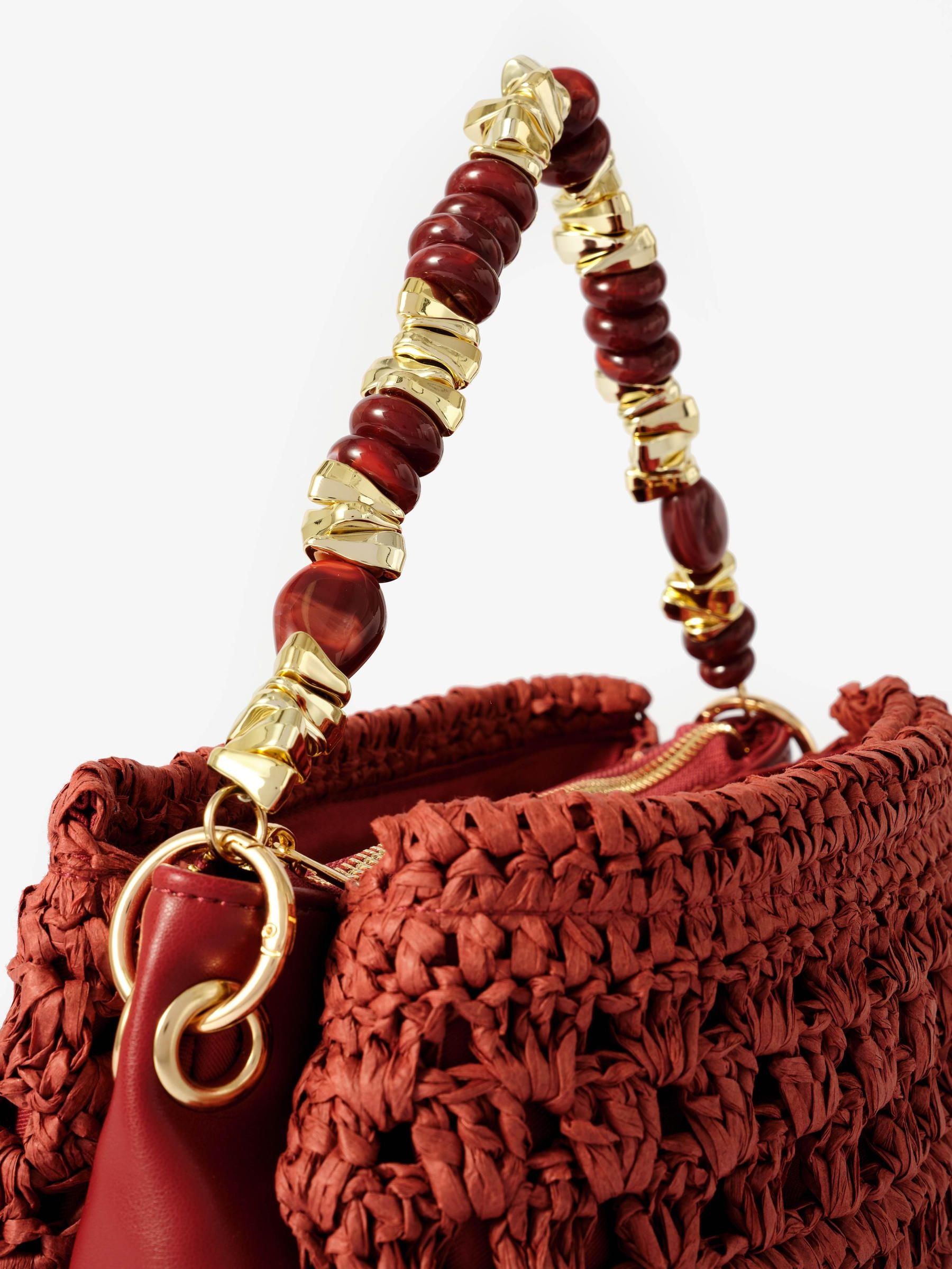 Mint Velvet Red Sara Paper Crochet Cross-Body Bag, UK version