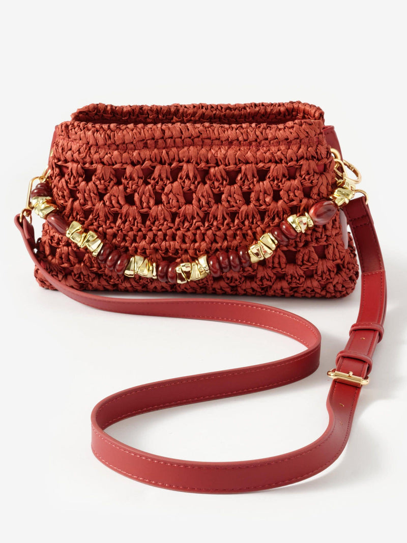 Mint Velvet Red Sara Paper Crochet Cross-Body Bag, UK version