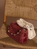 Mint Velvet Red Sara Paper Crochet Style Cross-Body Bag with Beaded Charm Handle