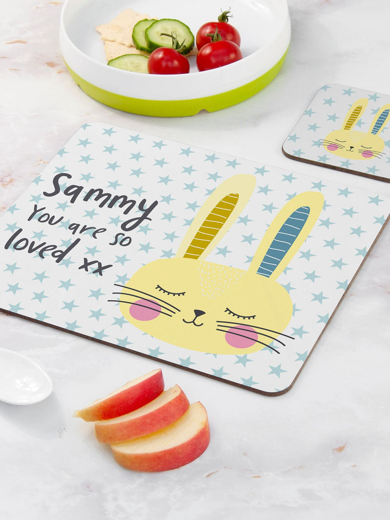 Treat Republic personalised Easter Bunny placemat and coaster set, UK version