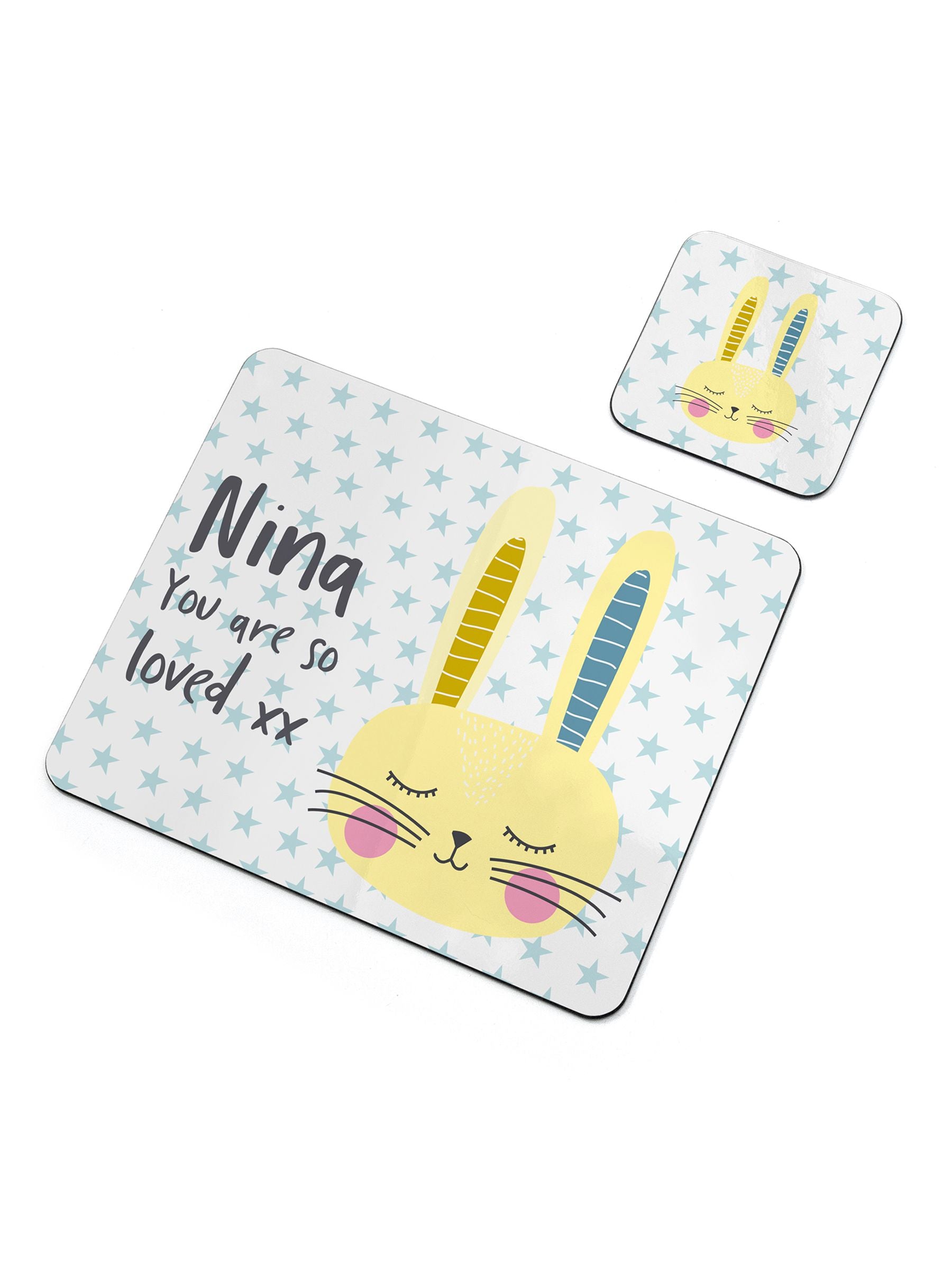 Treat Republic personalised Easter Bunny placemat and coaster set, UK version