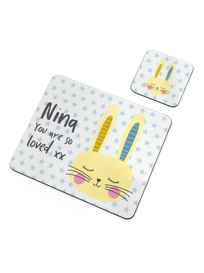 Treat Republic personalised Easter Bunny placemat and coaster set, UK version