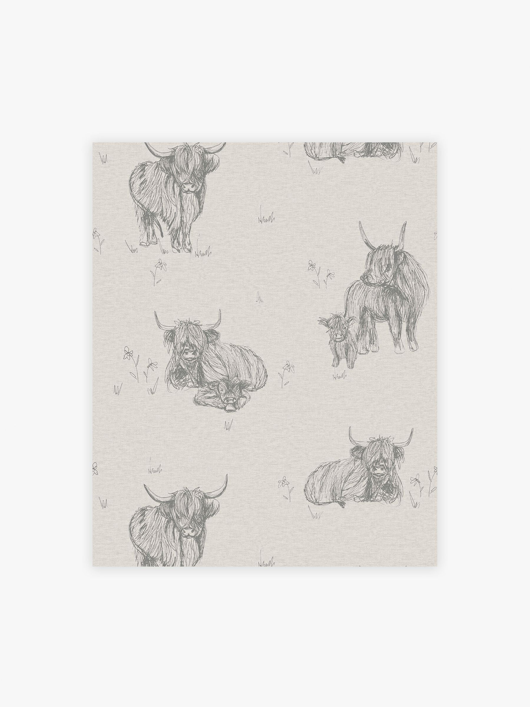 Natural Hamish Highland cow wallpaper sample A4 - British product