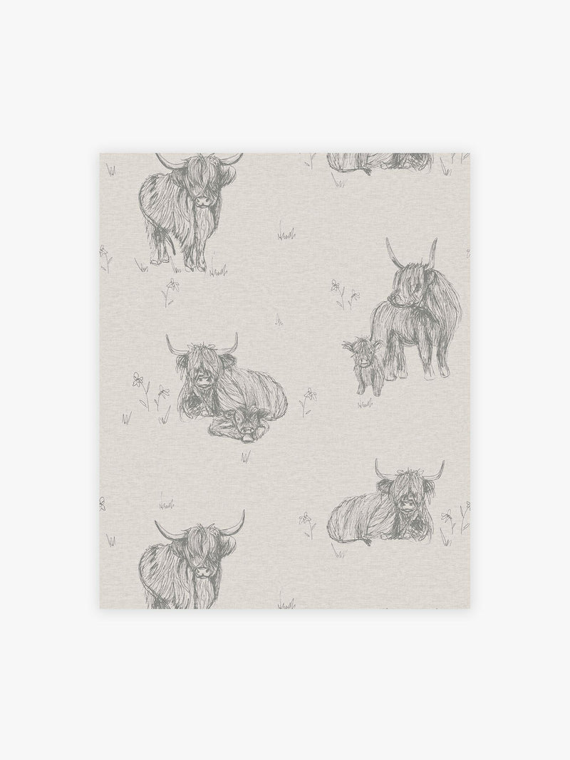 Natural Hamish Highland cow wallpaper sample A4 - British product