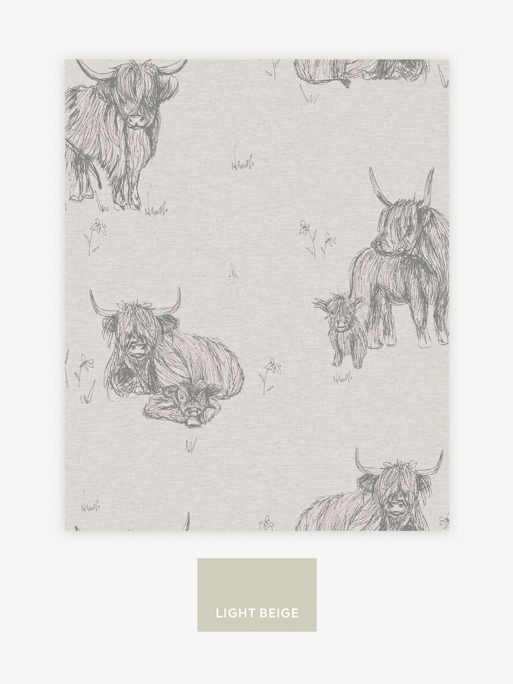 Natural Hamish Highland cow wallpaper sample A4 - British product