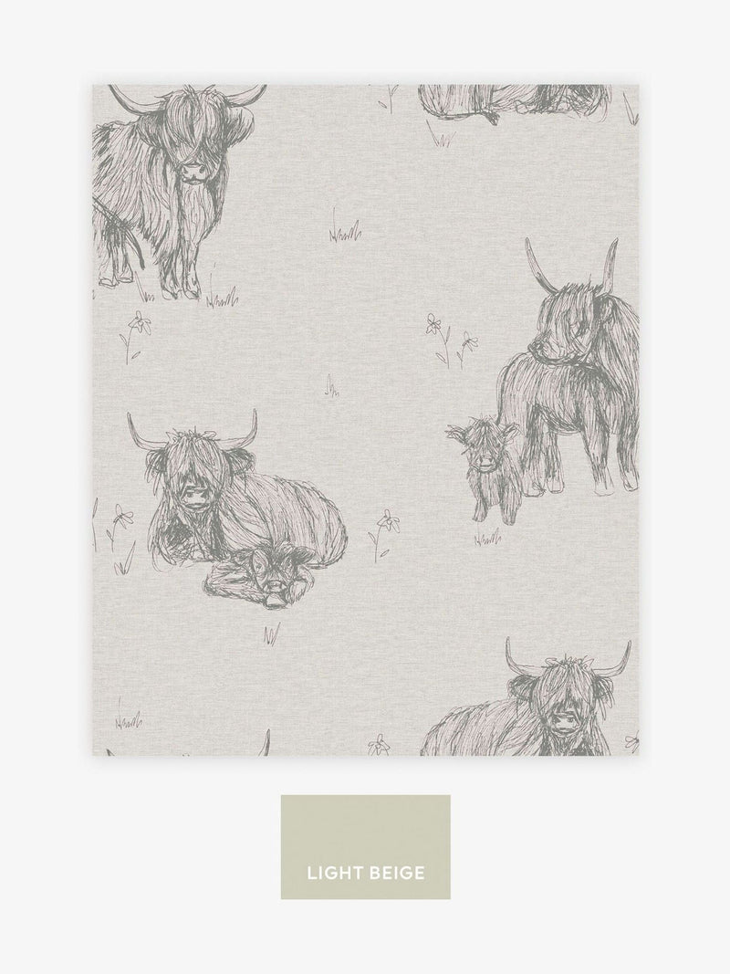 Natural Hamish Highland cow wallpaper sample A4 - British product