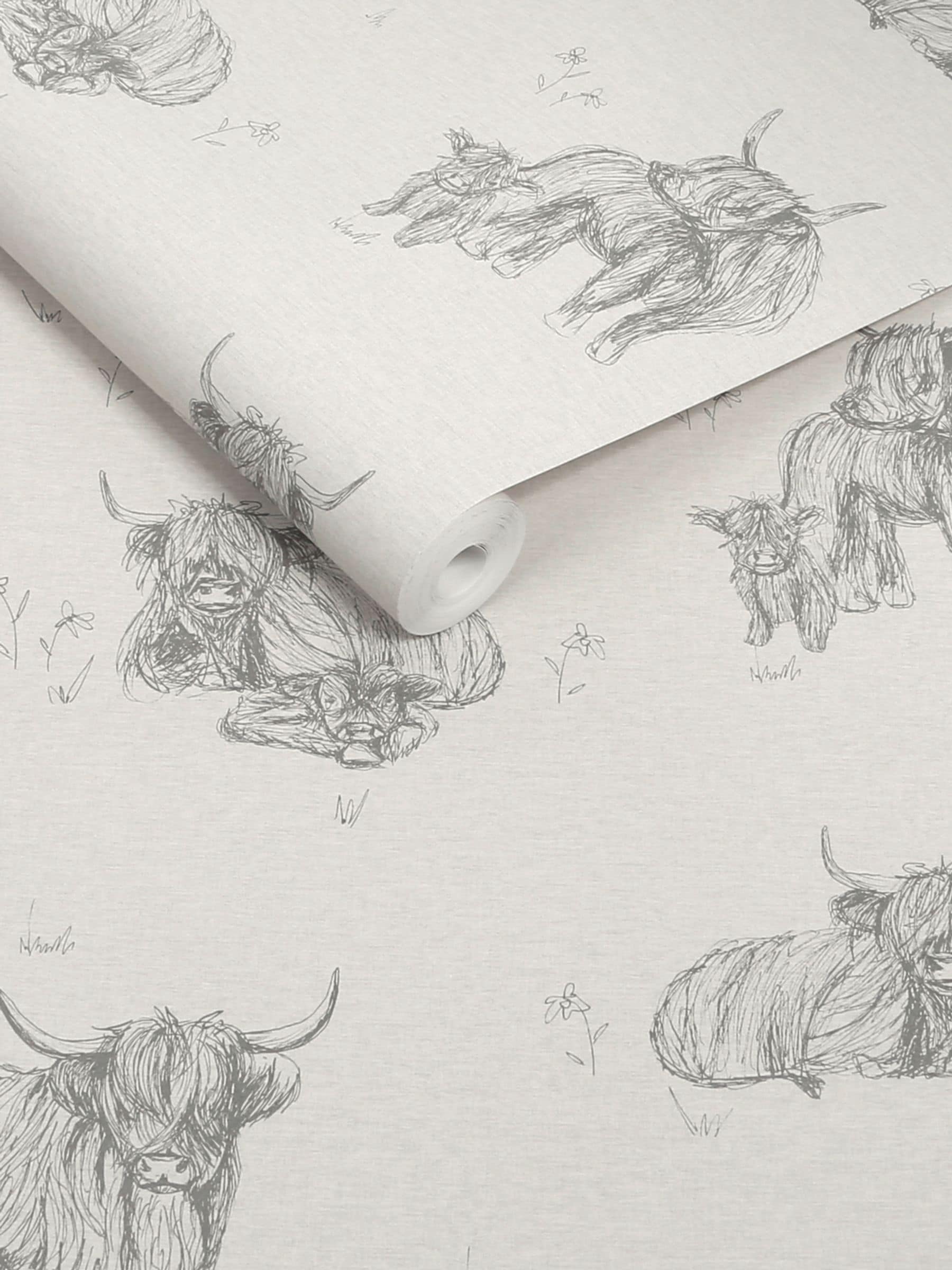 Natural Hamish Highland cow wallpaper sample A4 - British product