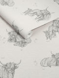 Natural Hamish Highland cow wallpaper sample A4 - British product