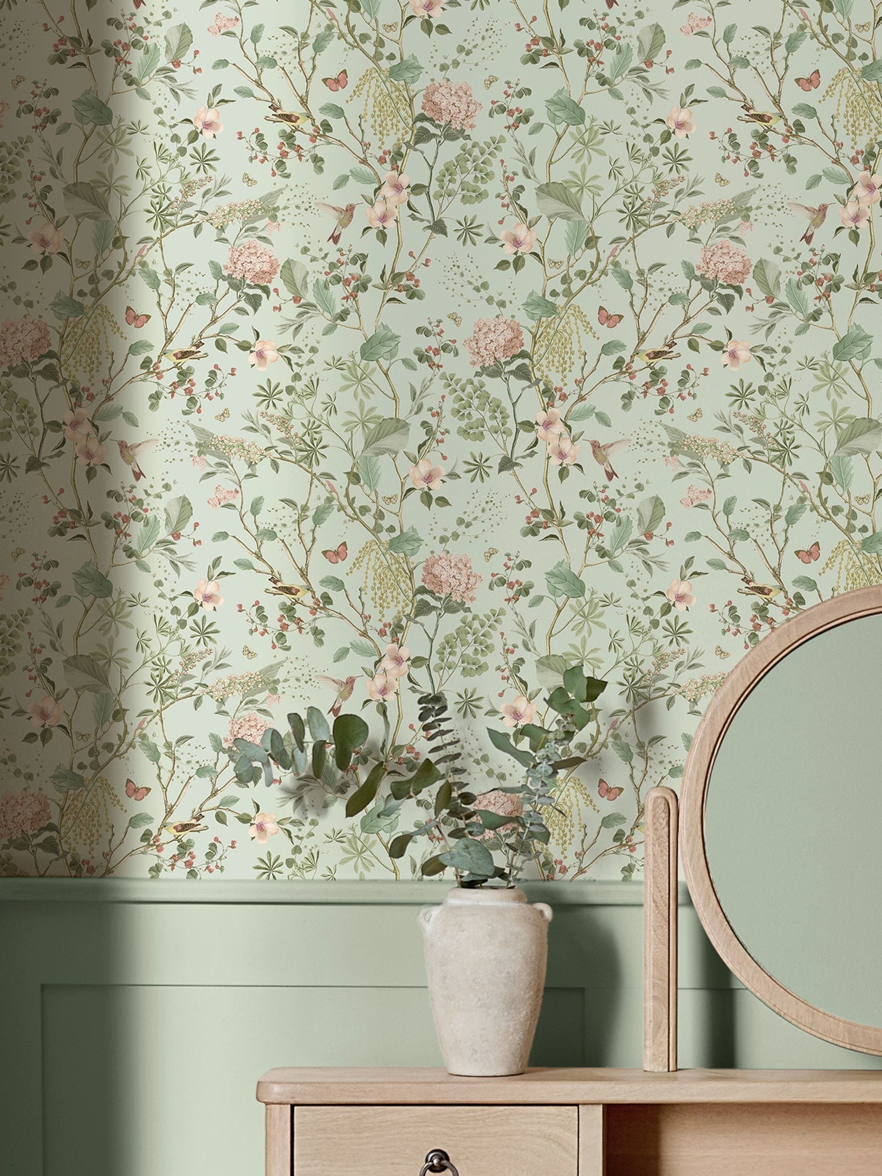 Sage Reflection wallpaper sample A4, UK version