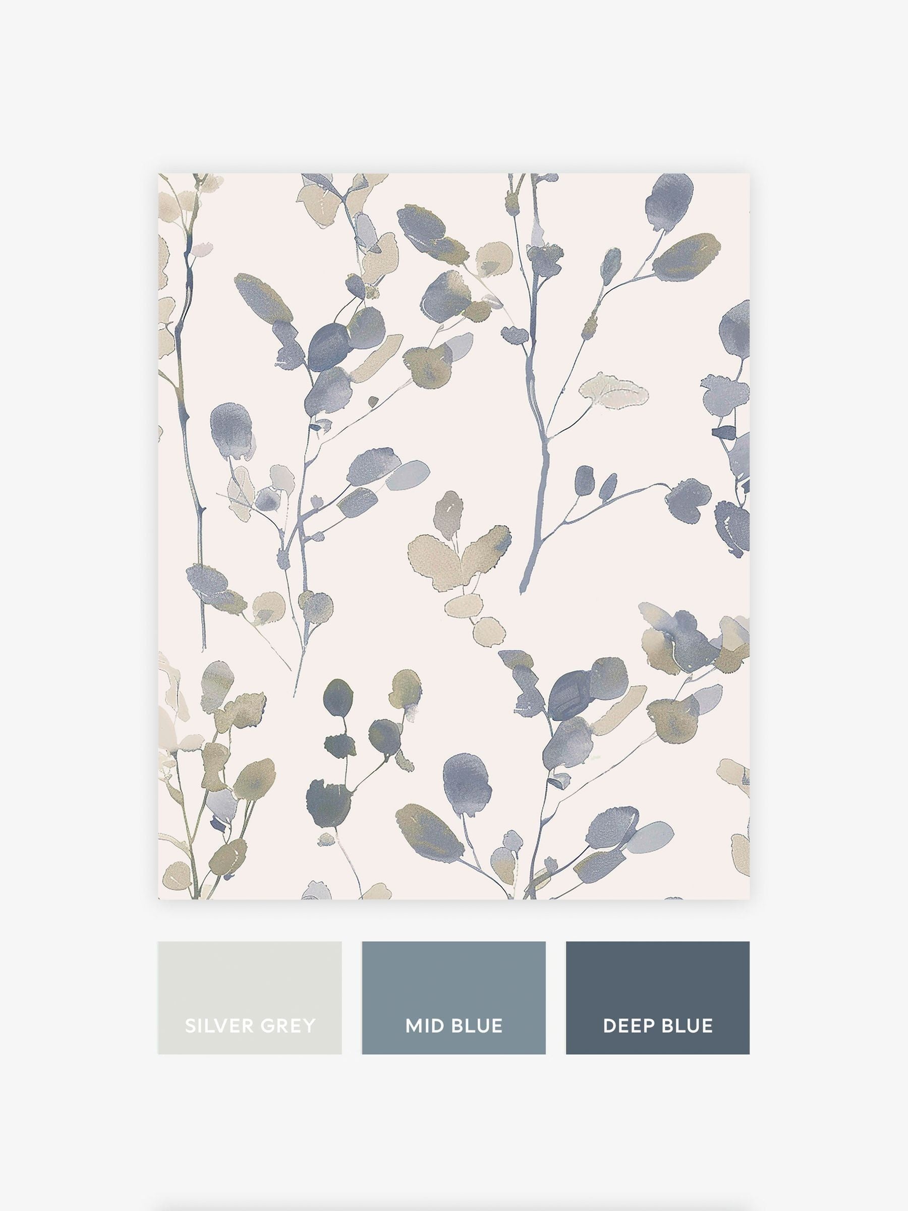 Blue honesty leaf wallpaper sample A4 (British brand)