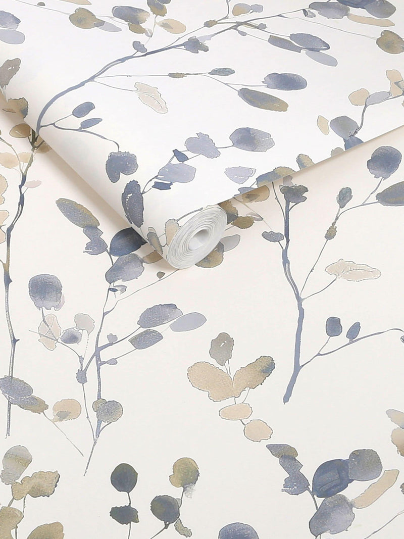 Blue honesty leaf wallpaper sample A4 (British brand)