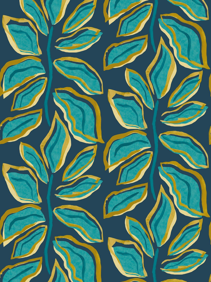 Ohpopsi Midnight Teal Foli Wallpaper A4 Sample