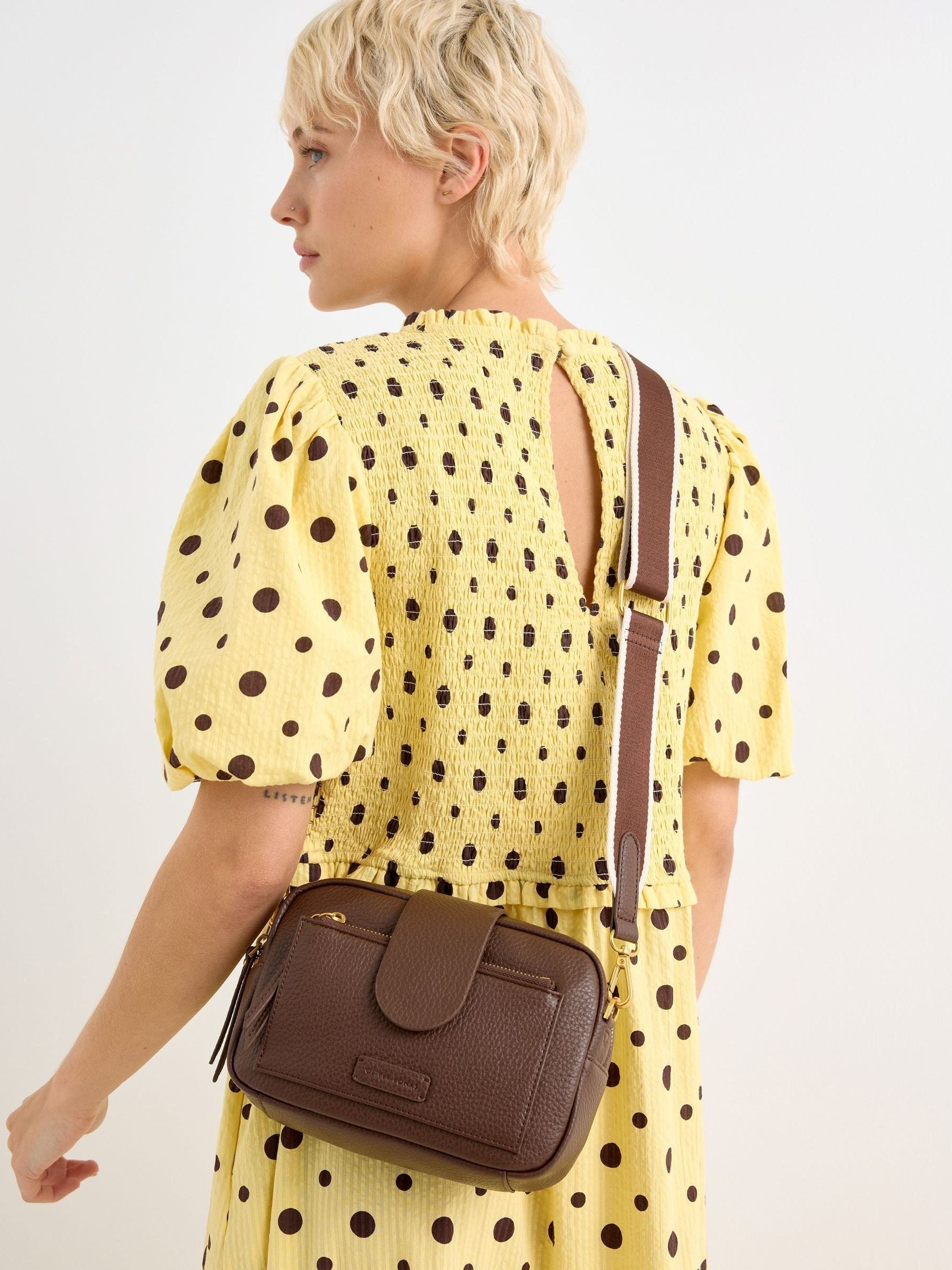Oliver Bonas Charlee chocolate brown crossbody bag - British product