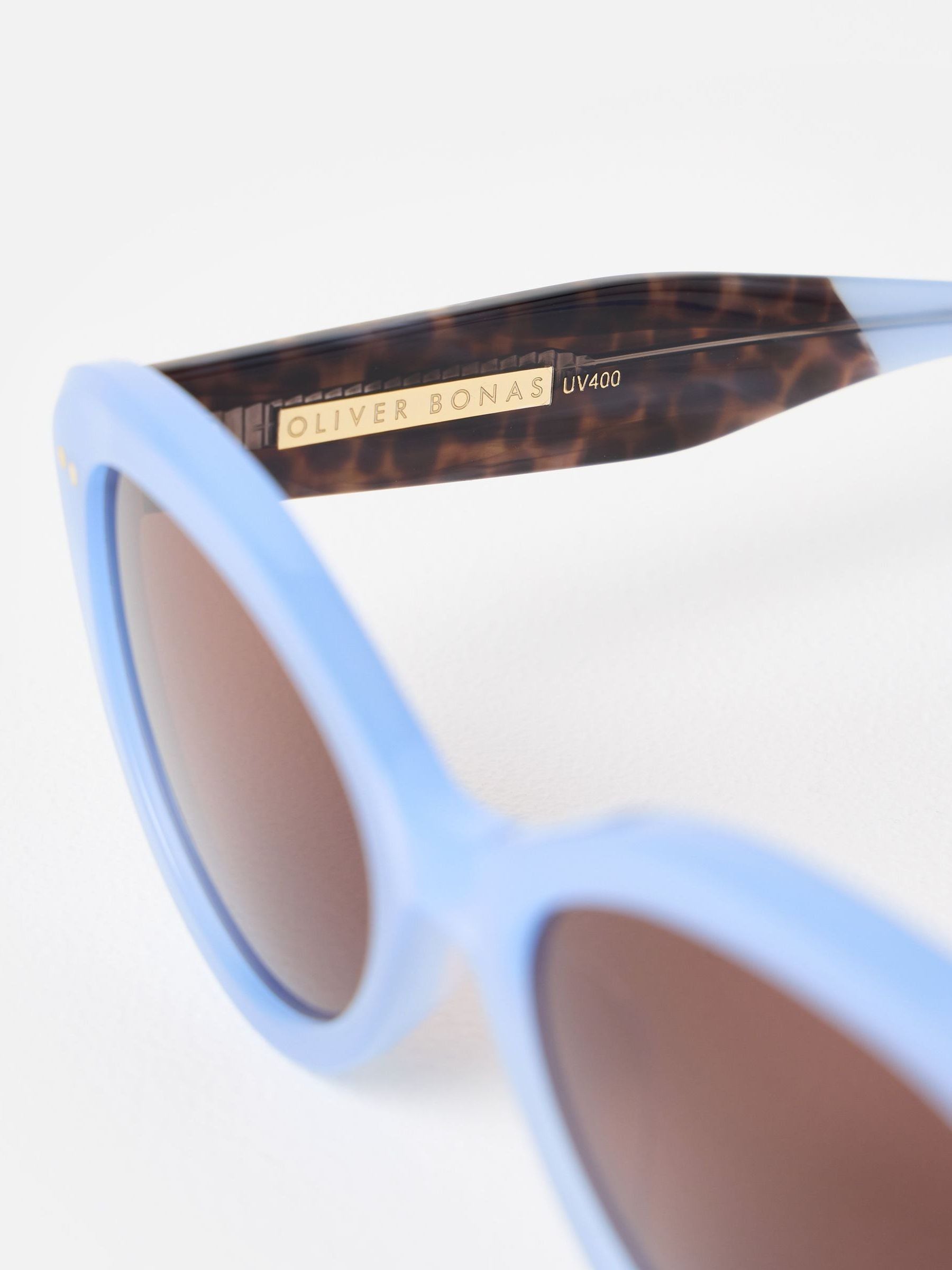Oliver Bonas powder blue cat eye animal print sunglasses, UK version
