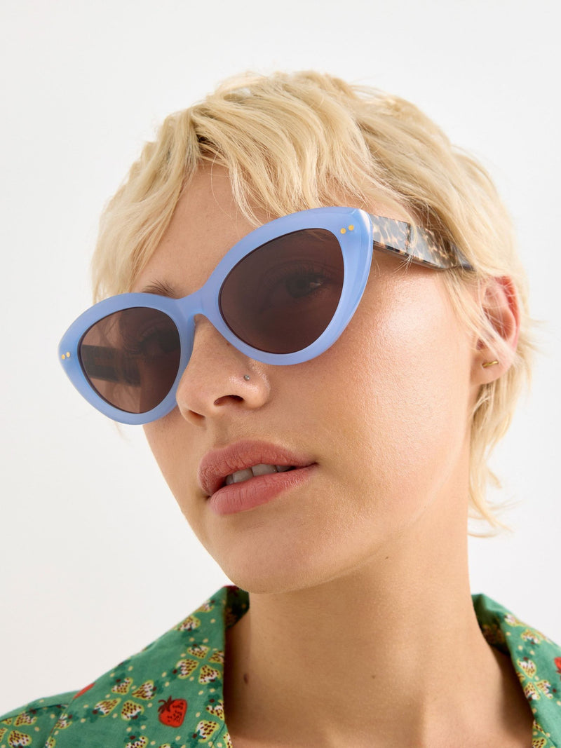 Oliver Bonas powder blue cat eye animal print sunglasses, UK version