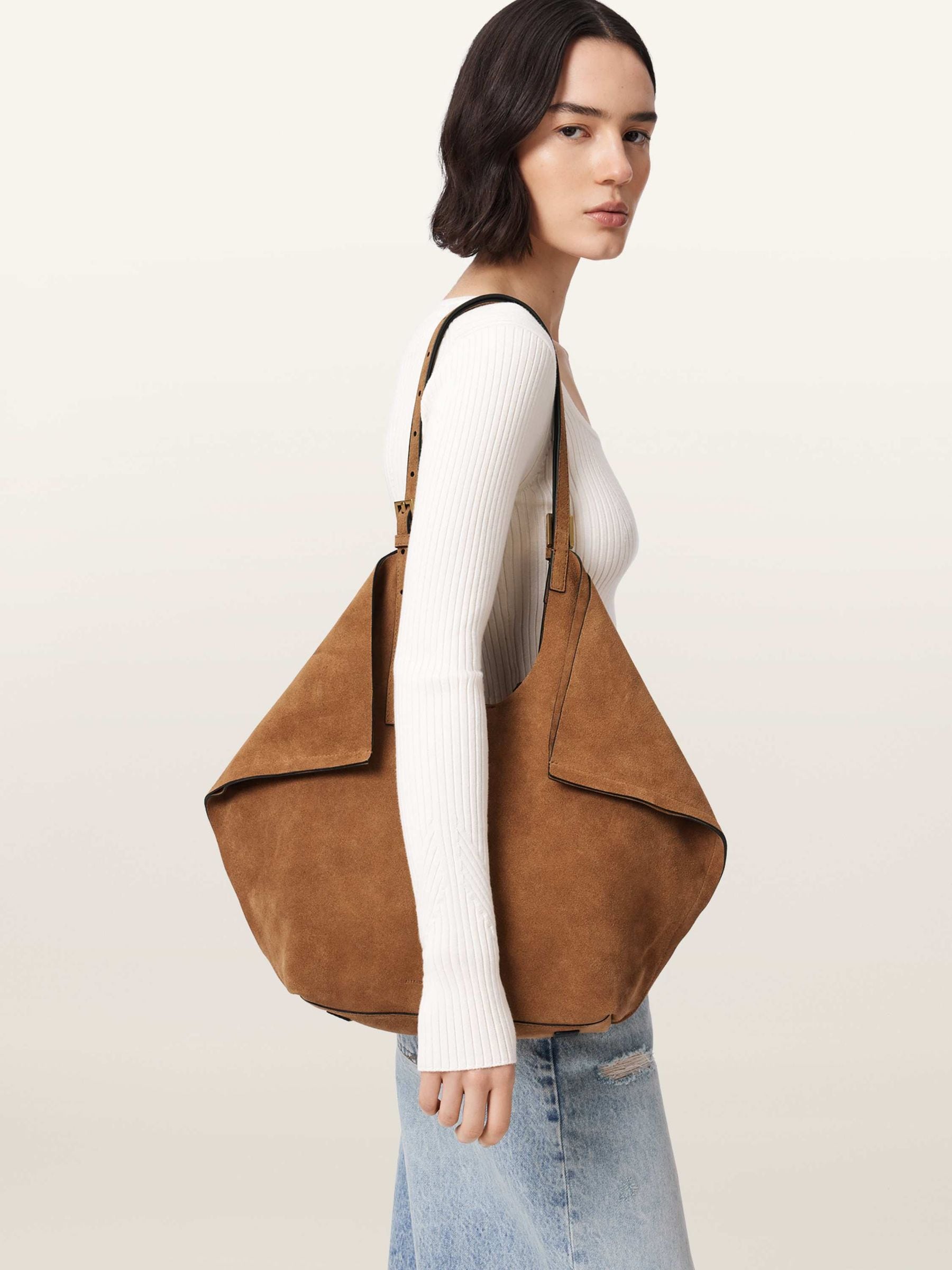 AllSaints brown Ara suede tote bag, UK version