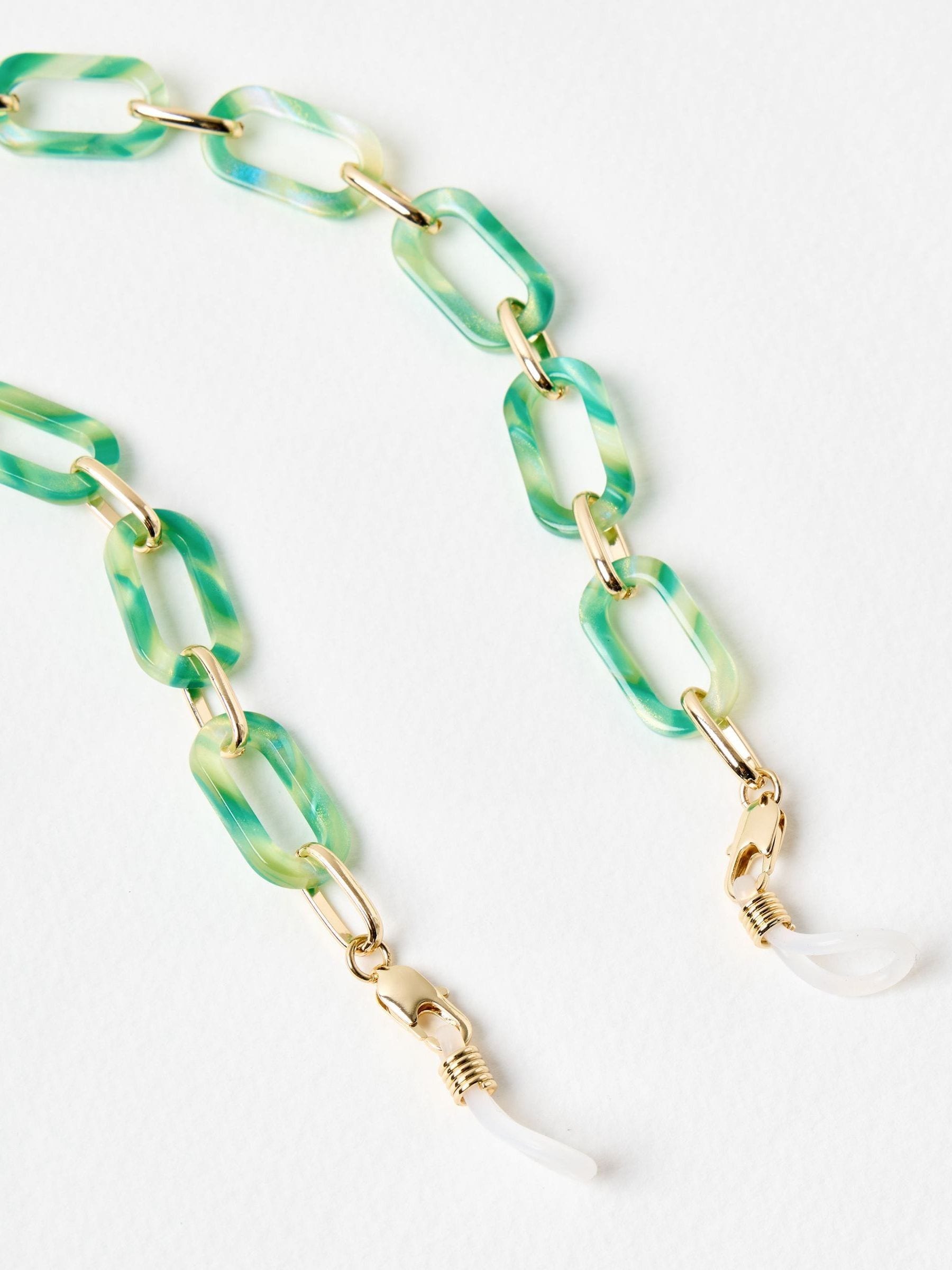 Oliver Bonas green shimmer resin glasses chain - British product