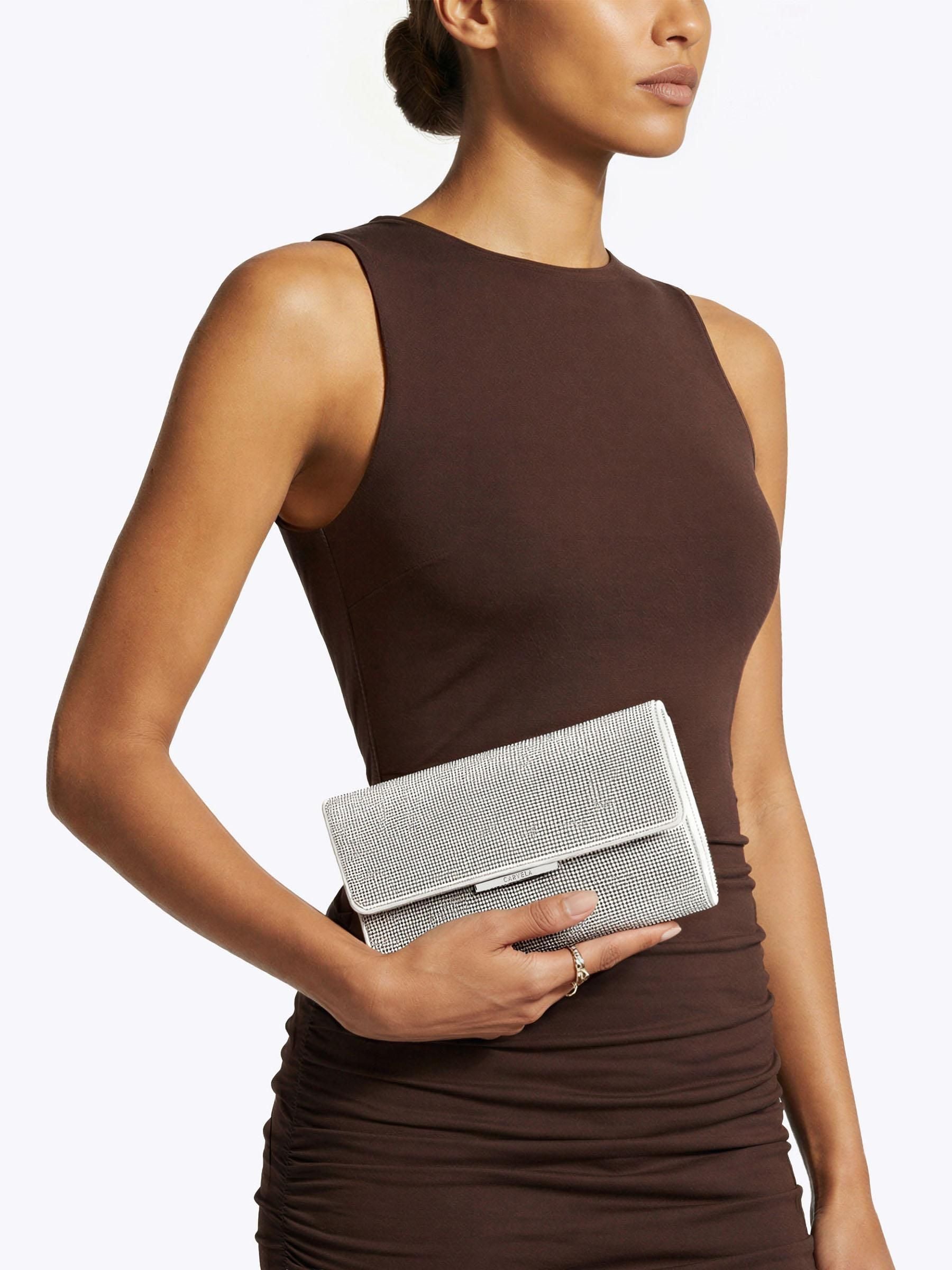 Carvela Anna clutch bag with silver crystal embellishment - British product
