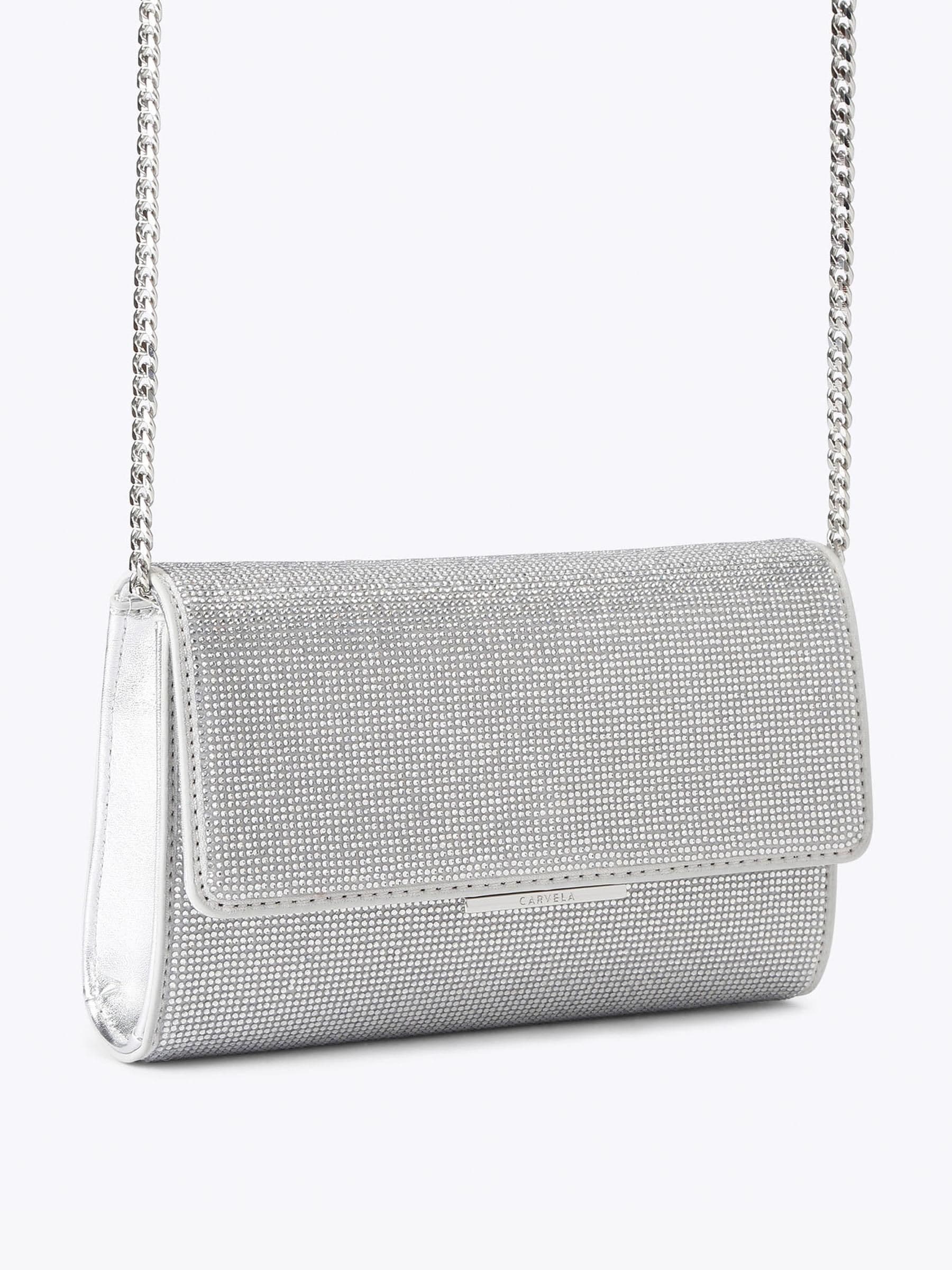 Carvela Anna clutch bag with silver crystal embellishment - British product